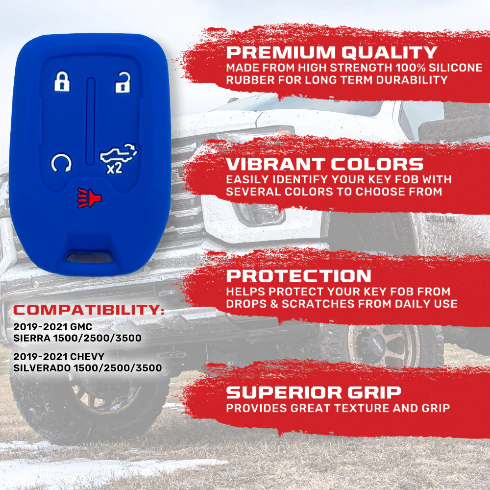 GMC & Chevy 19-21 Sierra & Silverado 1-Piece 100% Silicone Rubber Key Fob Cover - Multiple Colors - Image 16