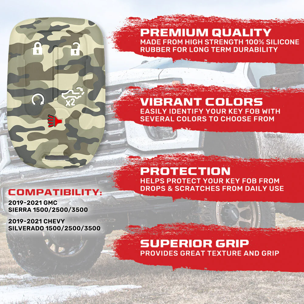 GMC & Chevy 19-21 Sierra & Silverado 1-Piece 100% Silicone Rubber Key Fob Cover - Multiple Colors - Image 23