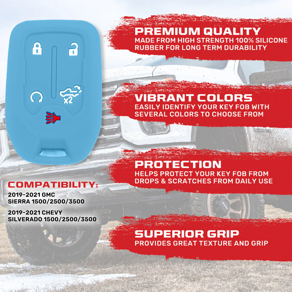 GMC & Chevy 19-21 Sierra & Silverado 1-Piece 100% Silicone Rubber Key Fob Cover - Multiple Colors - Image 26