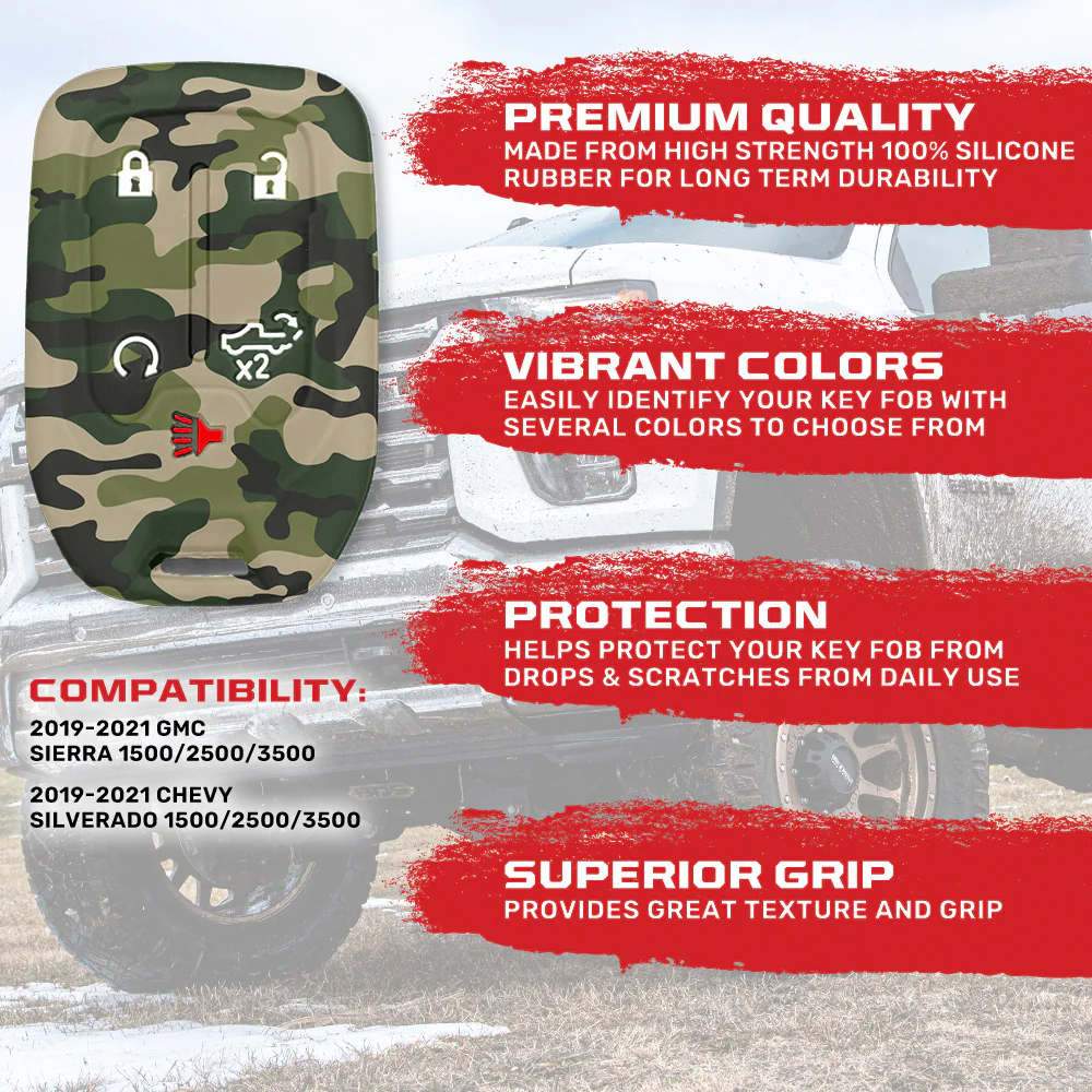 GMC & Chevy 19-21 Sierra & Silverado 1-Piece 100% Silicone Rubber Key Fob Cover - Multiple Colors - Image 42