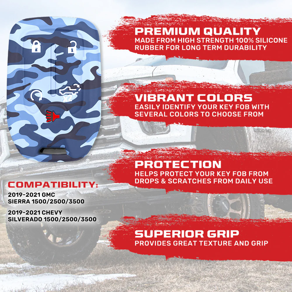 GMC & Chevy 19-21 Sierra & Silverado 1-Piece 100% Silicone Rubber Key Fob Cover - Multiple Colors - Image 57