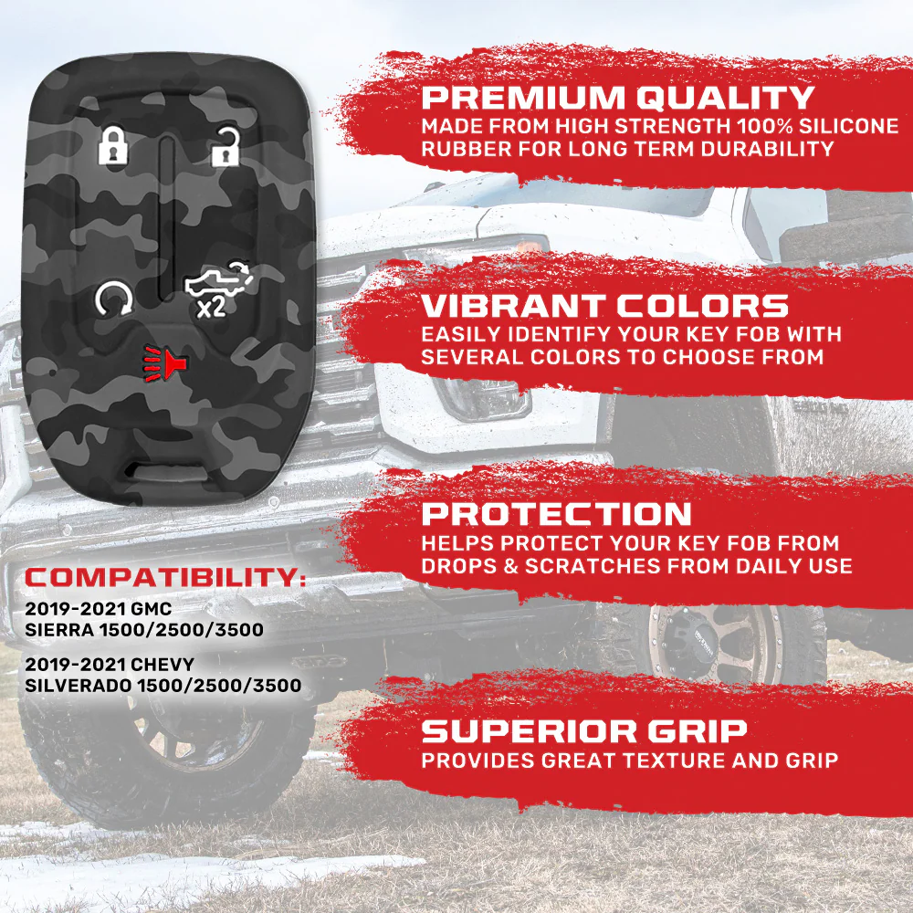 GMC & Chevy 19-21 Sierra & Silverado 1-Piece 100% Silicone Rubber Key Fob Cover - Multiple Colors - Image 60