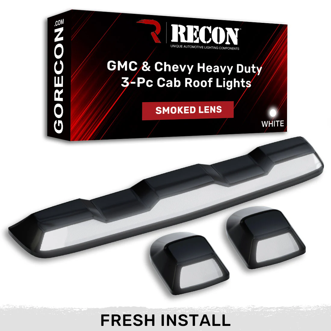 GMC & Chevy 20-25 (4th GEN Body Style) Heavy-Duty (3-Piece Set) Smoked Cab Roof Light Lens with White LEDs - (ATTN: For models that DID NOT come with factory cab roof lights)