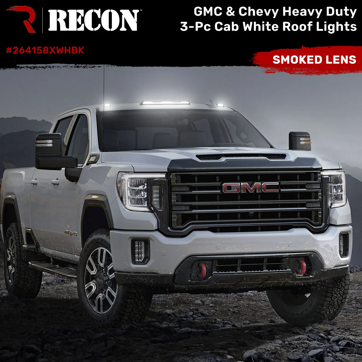 GMC & Chevy 20-25 (4th GEN Body Style) Heavy-Duty (3-Piece Set) Smoked Cab Roof Light Lens with White LEDs - (ATTN: For models that DID NOT come with factory cab roof lights) - Image 2