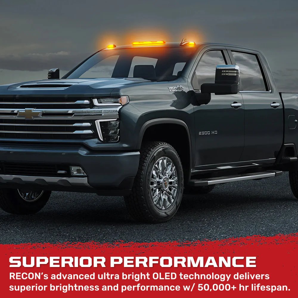 GMC & Chevy 20-25 (4th GEN Body Style) Heavy-Duty (3-Piece Set) Smoked Cab Roof Light Lens with Amber LED’s - (Attn: This cab light kit replaces OEM factory installed cab roof lights) - Image 3