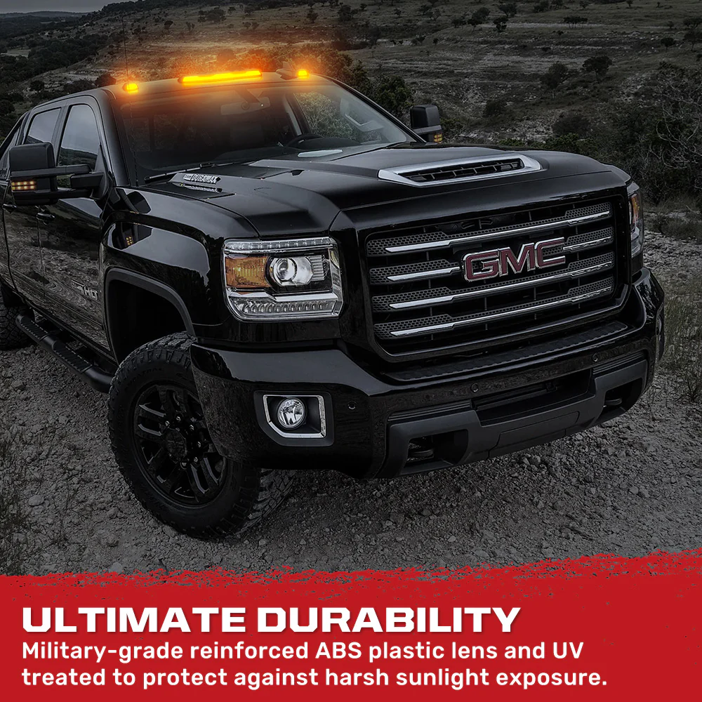 GMC & Chevy 20-25 (4th GEN Body Style) Heavy-Duty (3-Piece Set) Smoked Cab Roof Light Lens with Amber LED’s - (Attn: This cab light kit replaces OEM factory installed cab roof lights) - Image 4