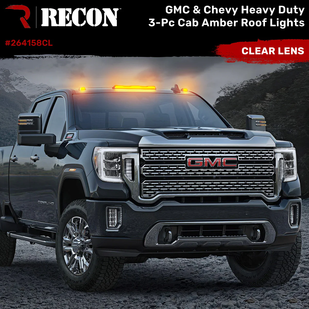 GMC & Chevy 20-25 (4th GEN Body Style) Heavy-Duty (3-Piece Set) Clear Cab Roof Light Lens with Amber LED’s - (Attn: Replaces OEM factory cab roof lights) - Image 2