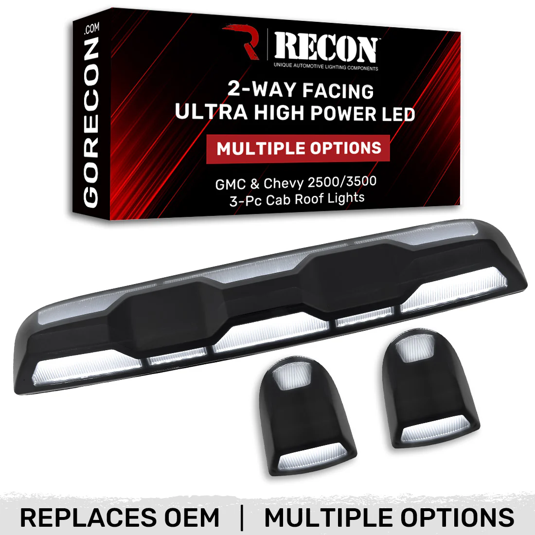 GMC & Chevy 20-25 (4th Gen) Heavy-Duty (3-Piece Set) Cab Roof Light Set 2-Way Front & Rear Facing Ultra High-Power White LEDs - (ATTN: This cab light kit replaces Factory/OEM installed cab roof lights) - Multiple Lens