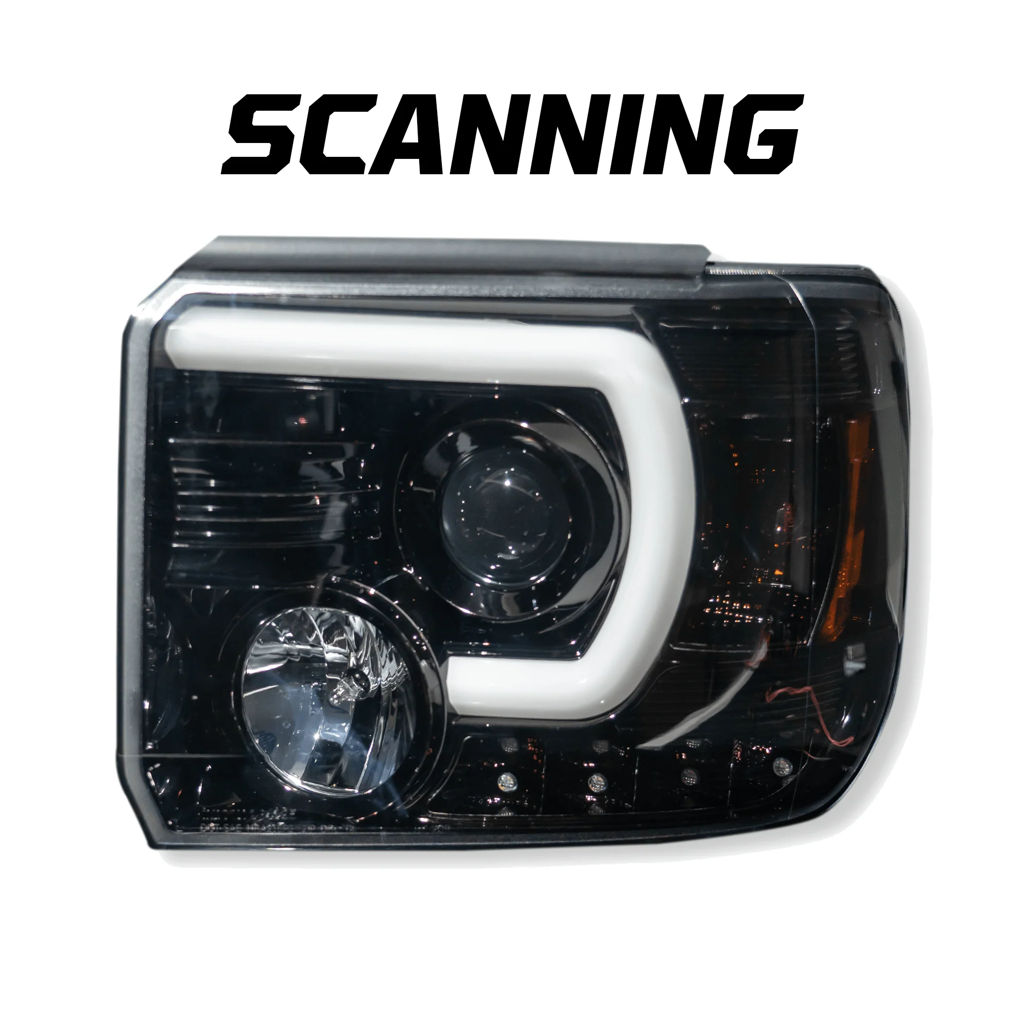 GMC Sierra 1500 14-18 Projector Headlights w OLED Amber DRLs & Scanning OLED Amber Turn Signals Smoked/Black - Image 14