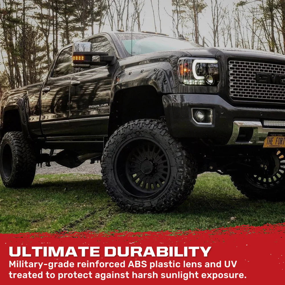GMC Sierra 1500 14-18 Projector Headlights w OLED Amber DRLs & Scanning OLED Amber Turn Signals Smoked/Black - Image 7
