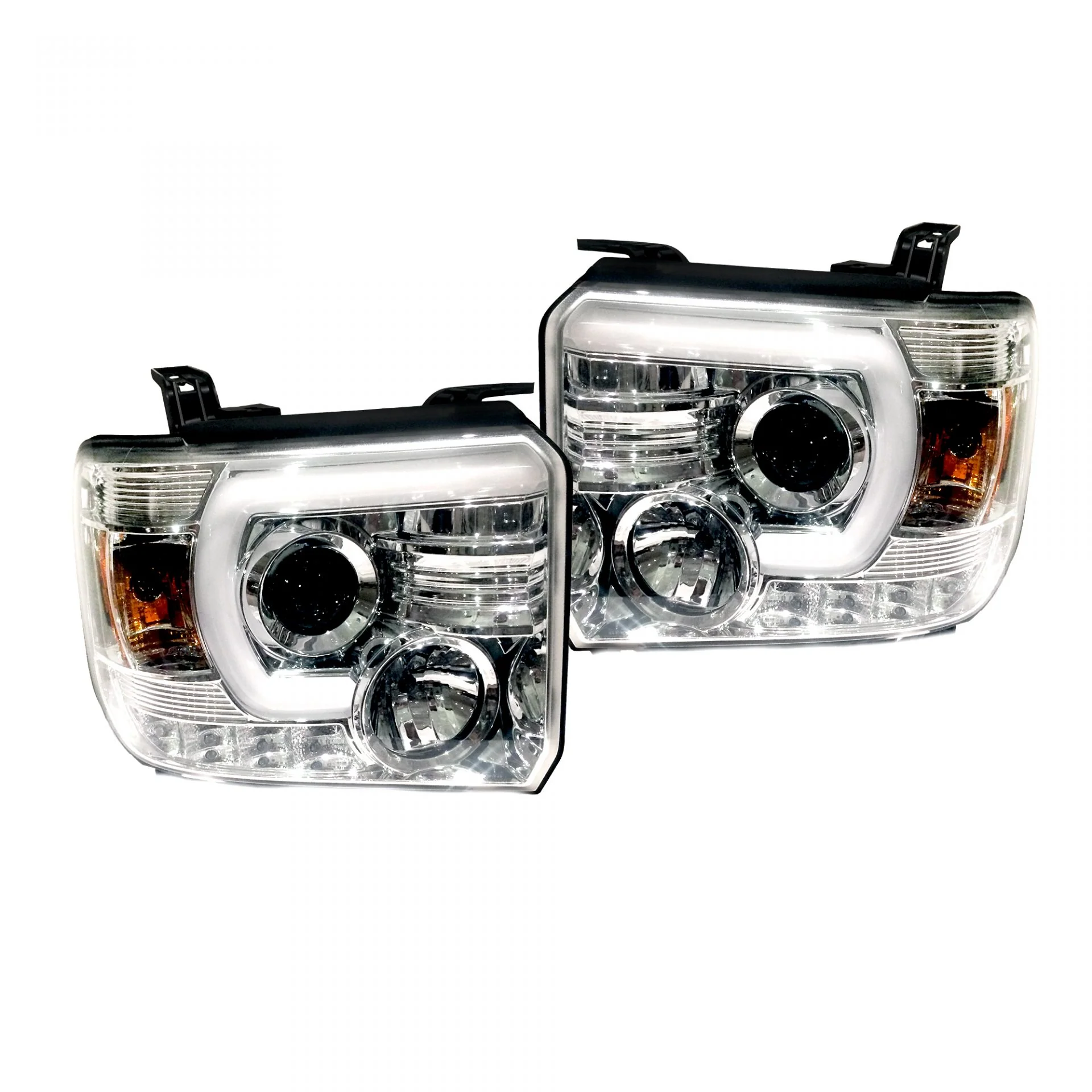 GMC Sierra & Denali 1500 14-18 Projector Headlights Smooth OLED DRL & Halos in Clear/Chrome - Image 4