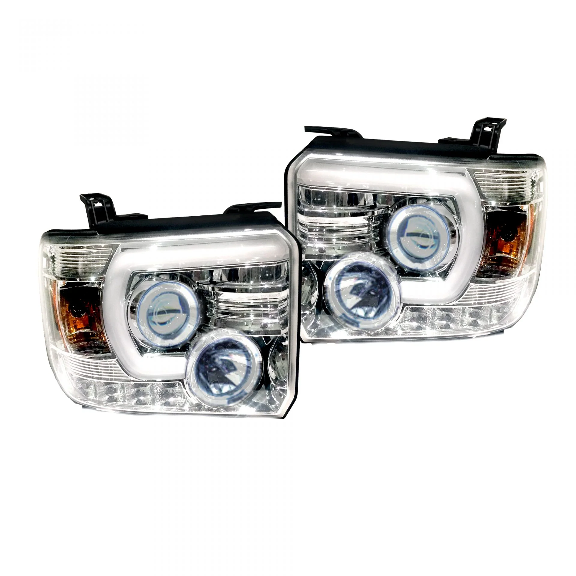 GMC Sierra & Denali 1500 14-18 Projector Headlights Smooth OLED DRL & Halos in Clear/Chrome - Image 5