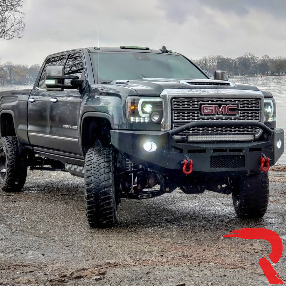 GMC Sierra 2500/3500 14-19 Single-Wheel HD Projector Headlights w OLED Amber DRLs & Scanning OLED Amber Turn Signals in Smoked/Black - Image 13