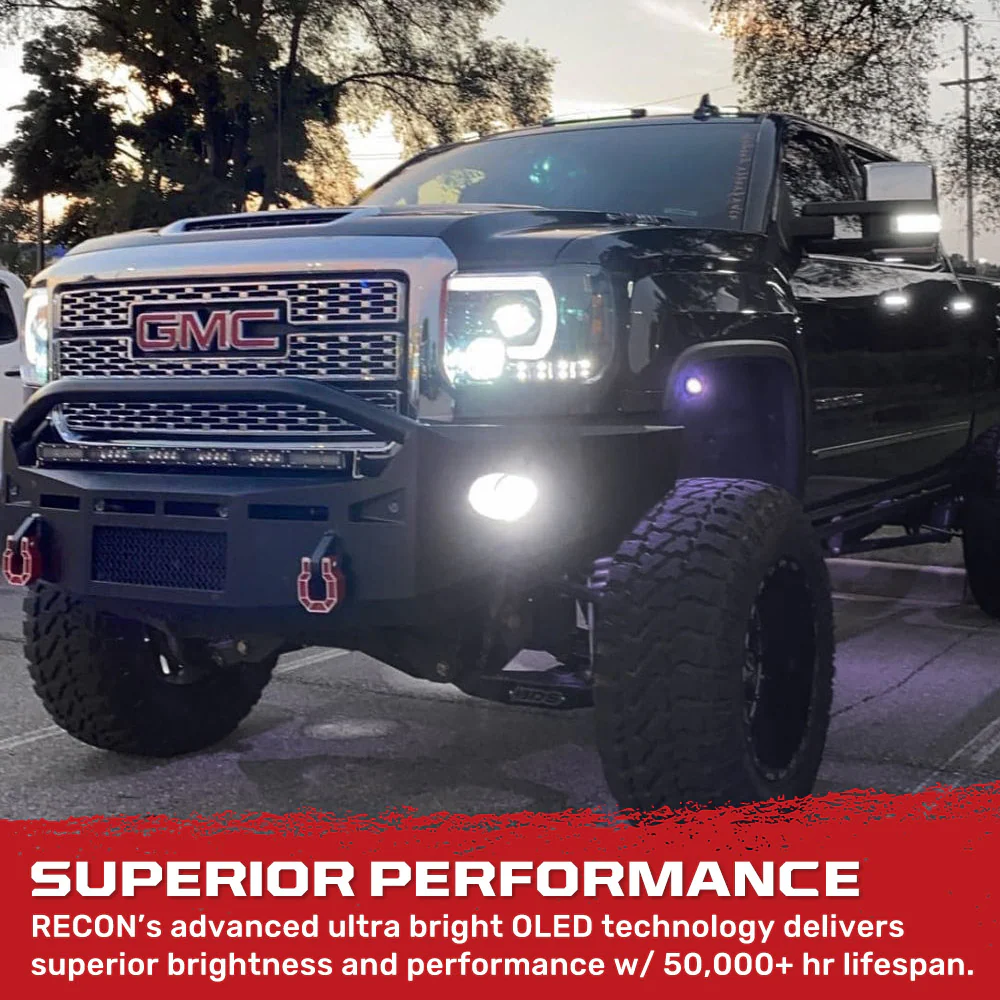 GMC Sierra 2500/3500 14-19 Single-Wheel HD Projector Headlights w OLED Amber DRLs & Scanning OLED Amber Turn Signals in Smoked/Black - Image 6