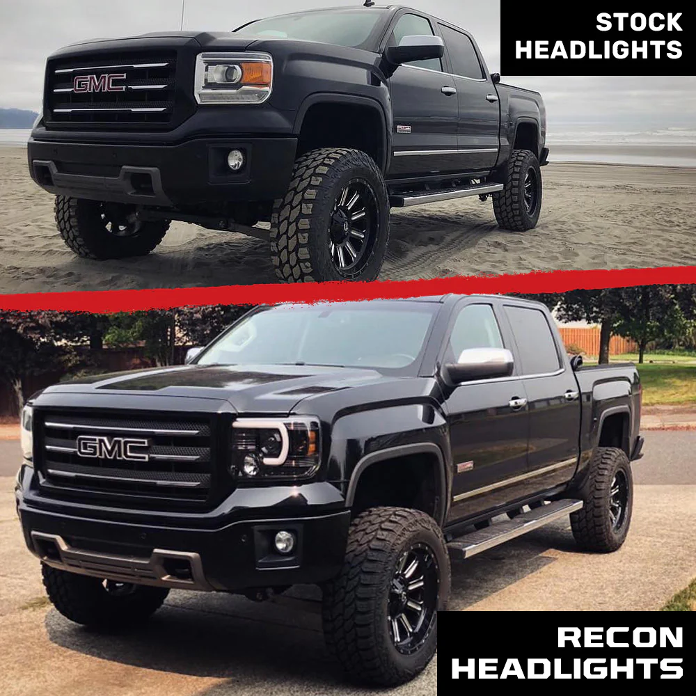 GMC Sierra 3500 15-19 Dually Projector Headlights w OLED Amber DRLs & Scanning OLED Amber Turn Signals in Smoked/Black - Image 10