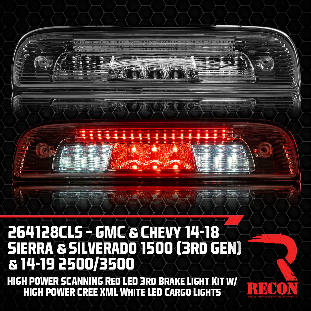 GMC Sierra & Chevy Silverado 3rd GEN 1500 14-18 Ultra High Power SCANNING Red LED 3rd Brake Light w/ High Power CREE XML White LED Cargo Lights - Smoked Lens - Image 12