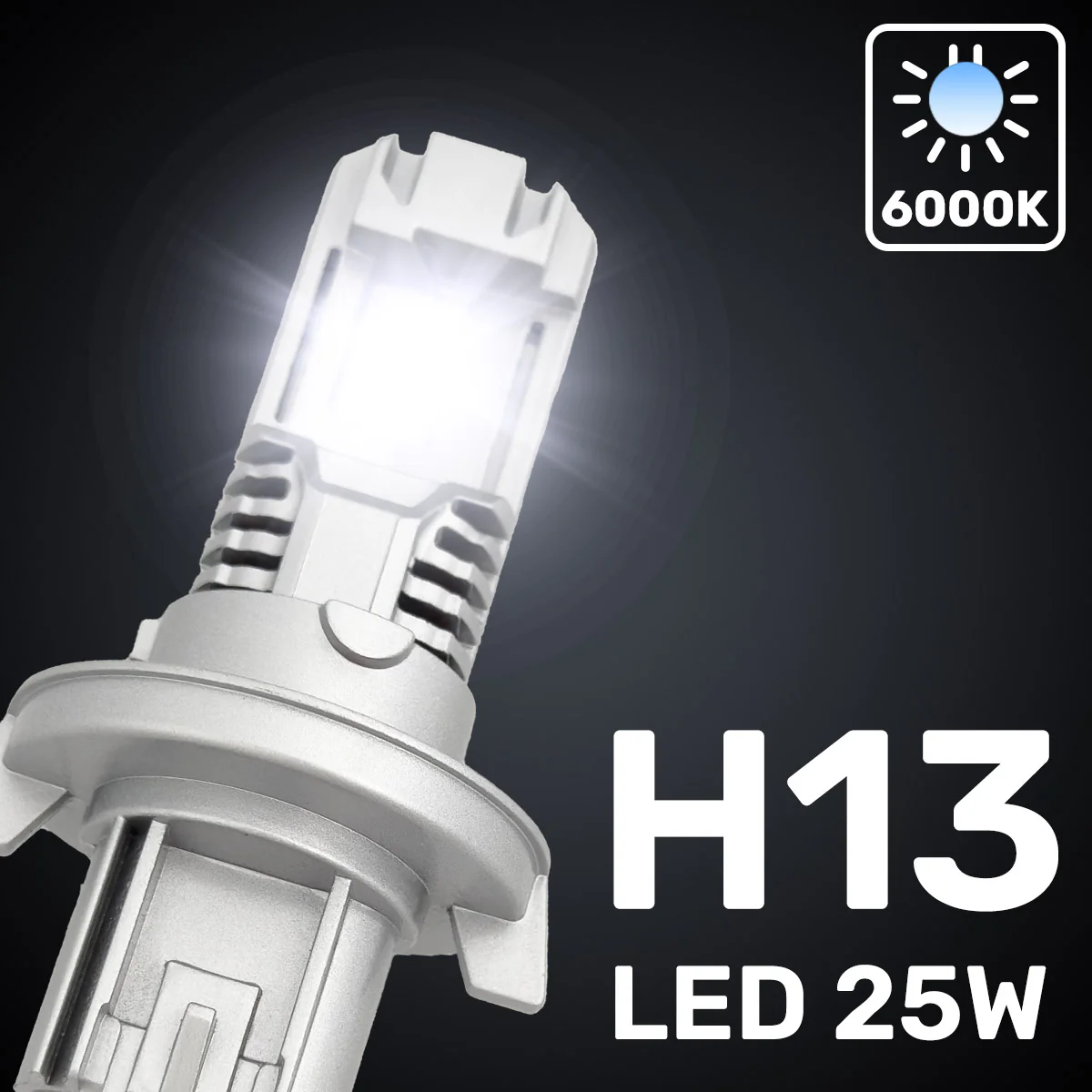 H13 9008 12V High Power LED Headlight Bulbs 25-Watt (High & Low Beams) Ballast Free - 6000K Color - Image 2
