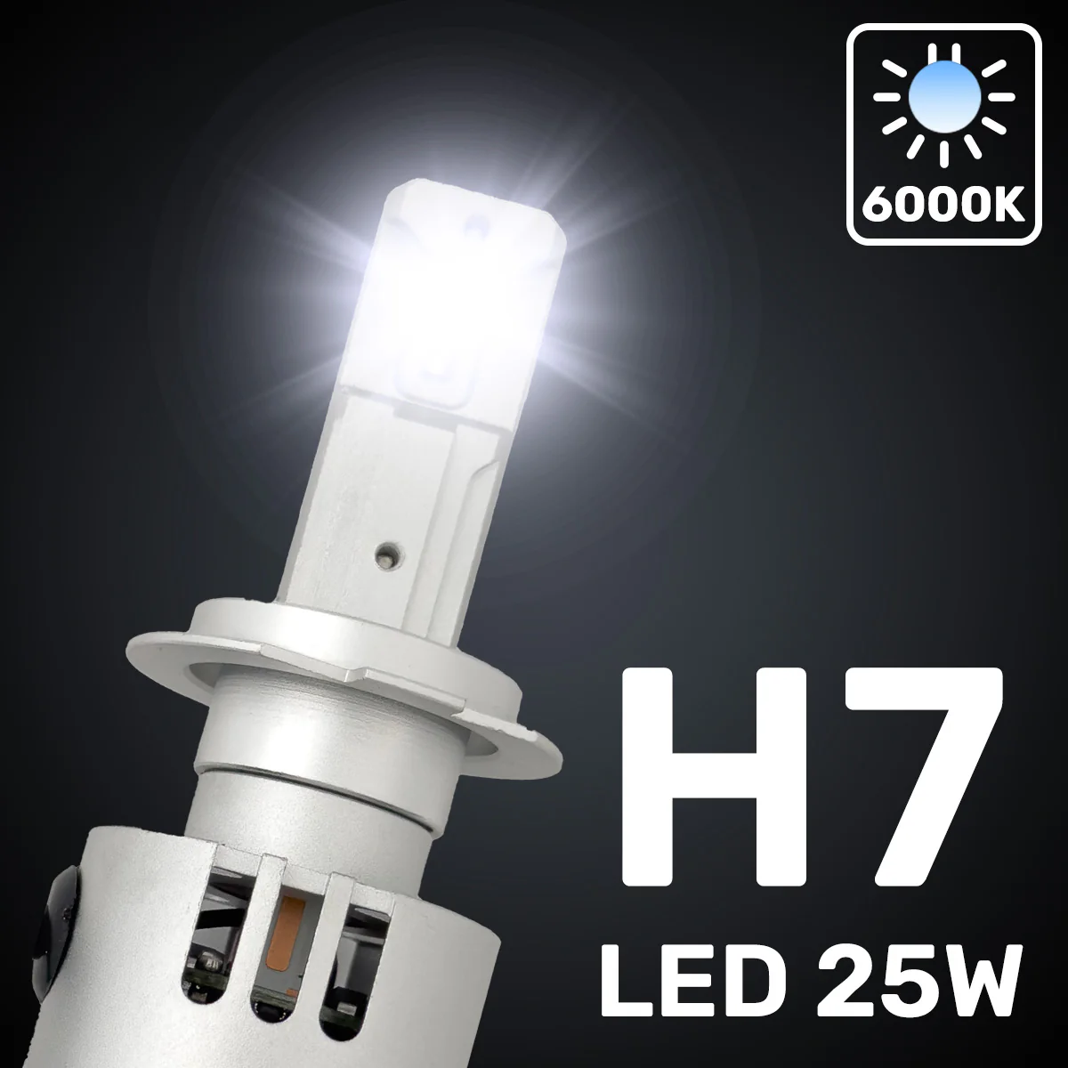 H7 12V High Power LED Headlight Bulbs 25-Watt (Single Beam) Ballast Free - 6000K Color - Image 2
