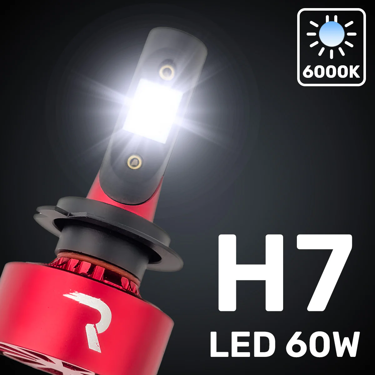 H7 12V Ultra High-Power 60-Watt LED Headlight Bulbs (Single Beam) 6000K Color - Image 2