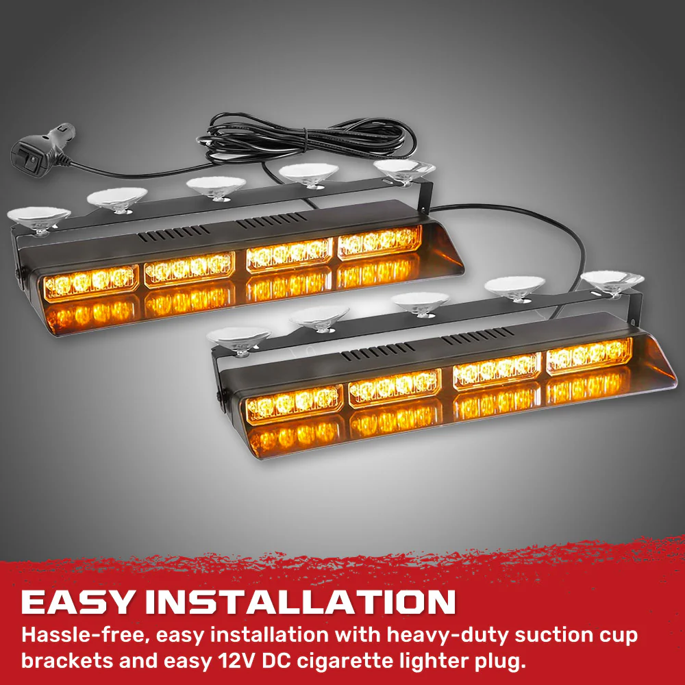 Interior Front Window 2-PC 14" LED Strobe Light Bars Suction Cup Installation A/C Adapter Plug & Play 26 Light Functions - Multiple Colors - Image 14