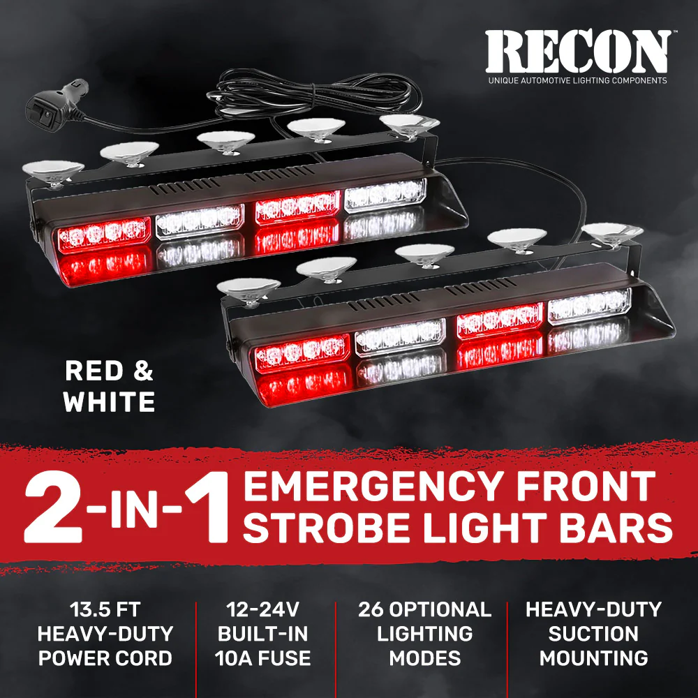 Interior Front Window 2-PC 14" LED Strobe Light Bars Suction Cup Installation A/C Adapter Plug & Play 26 Light Functions - Multiple Colors - Image 17