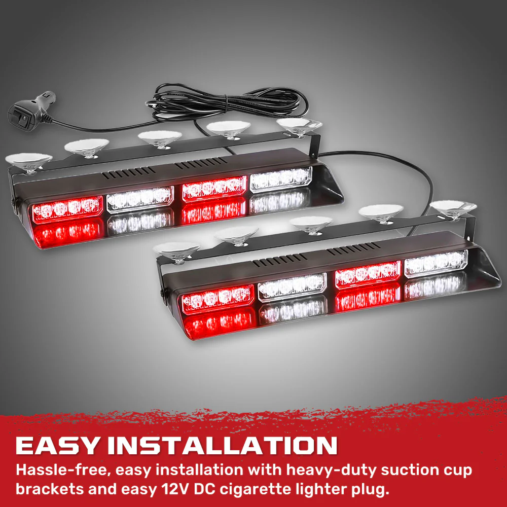 Interior Front Window 2-PC 14" LED Strobe Light Bars Suction Cup Installation A/C Adapter Plug & Play 26 Light Functions - Multiple Colors - Image 20
