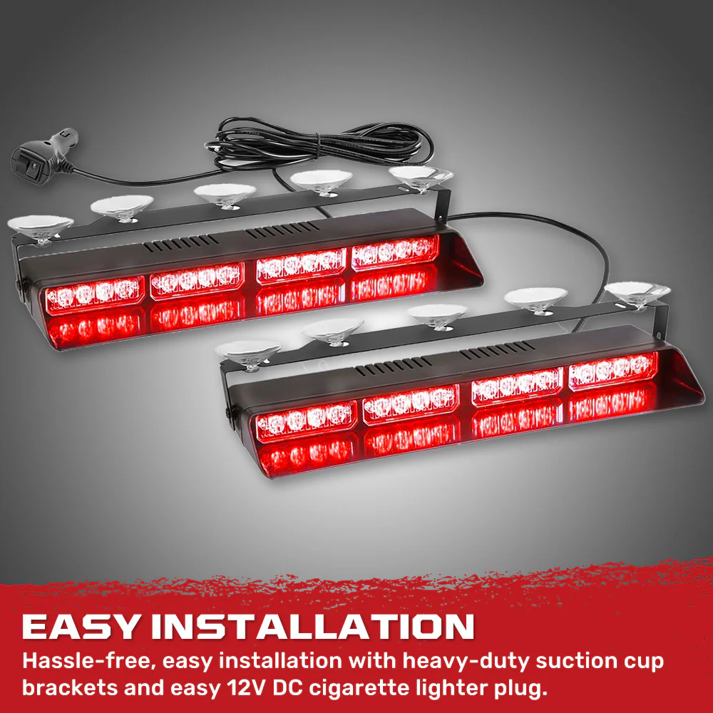 Interior Front Window 2-PC 14" LED Strobe Light Bars Suction Cup Installation A/C Adapter Plug & Play 26 Light Functions - Multiple Colors - Image 22