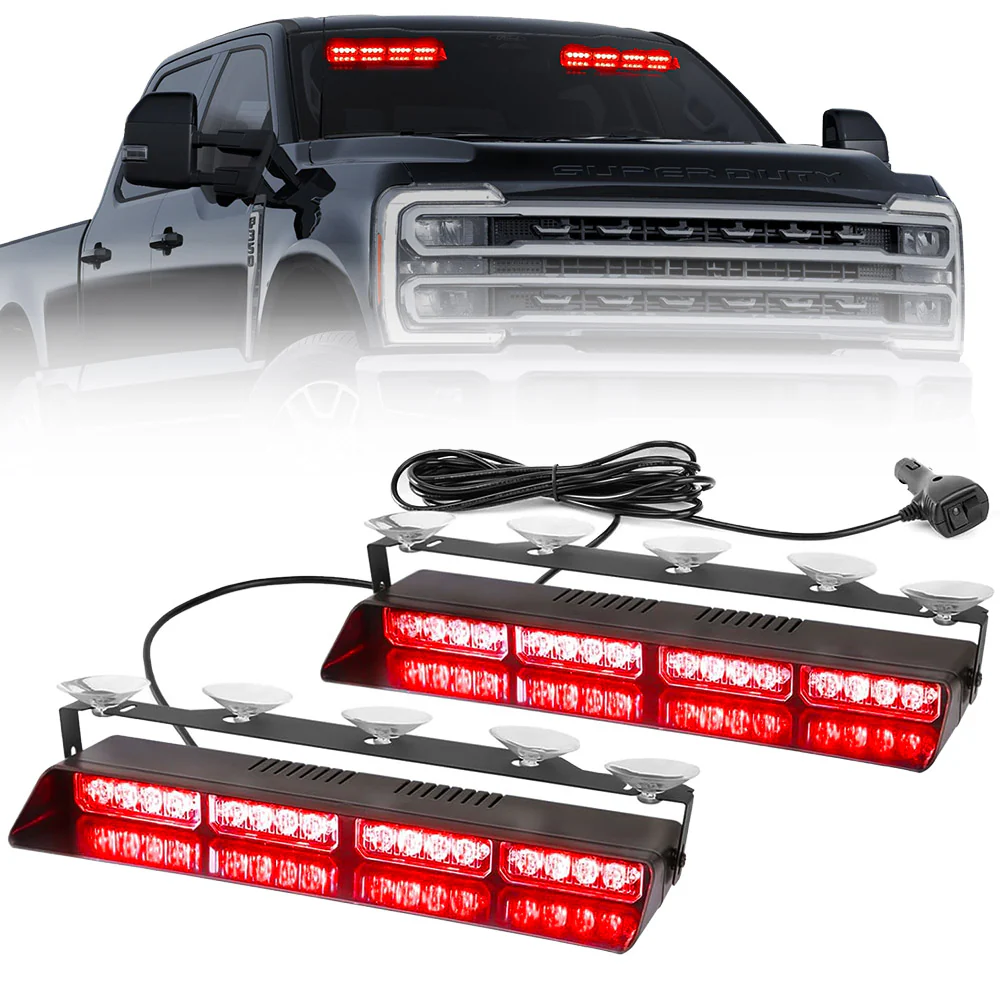 Interior Front Window 2-PC 14" LED Strobe Light Bars Suction Cup Installation A/C Adapter Plug & Play 26 Light Functions - Multiple Colors - Image 23