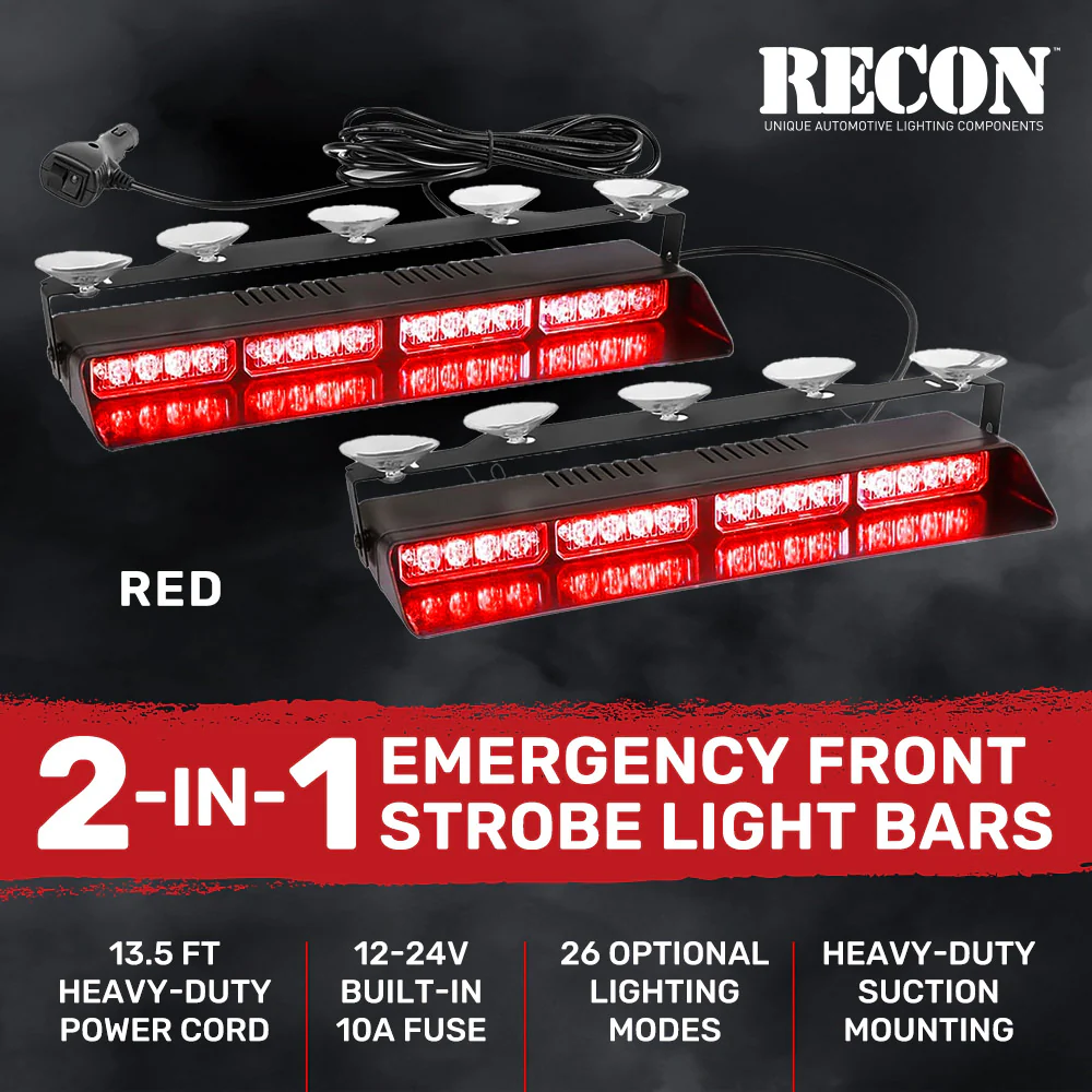 Interior Front Window 2-PC 14" LED Strobe Light Bars Suction Cup Installation A/C Adapter Plug & Play 26 Light Functions - Multiple Colors - Image 26