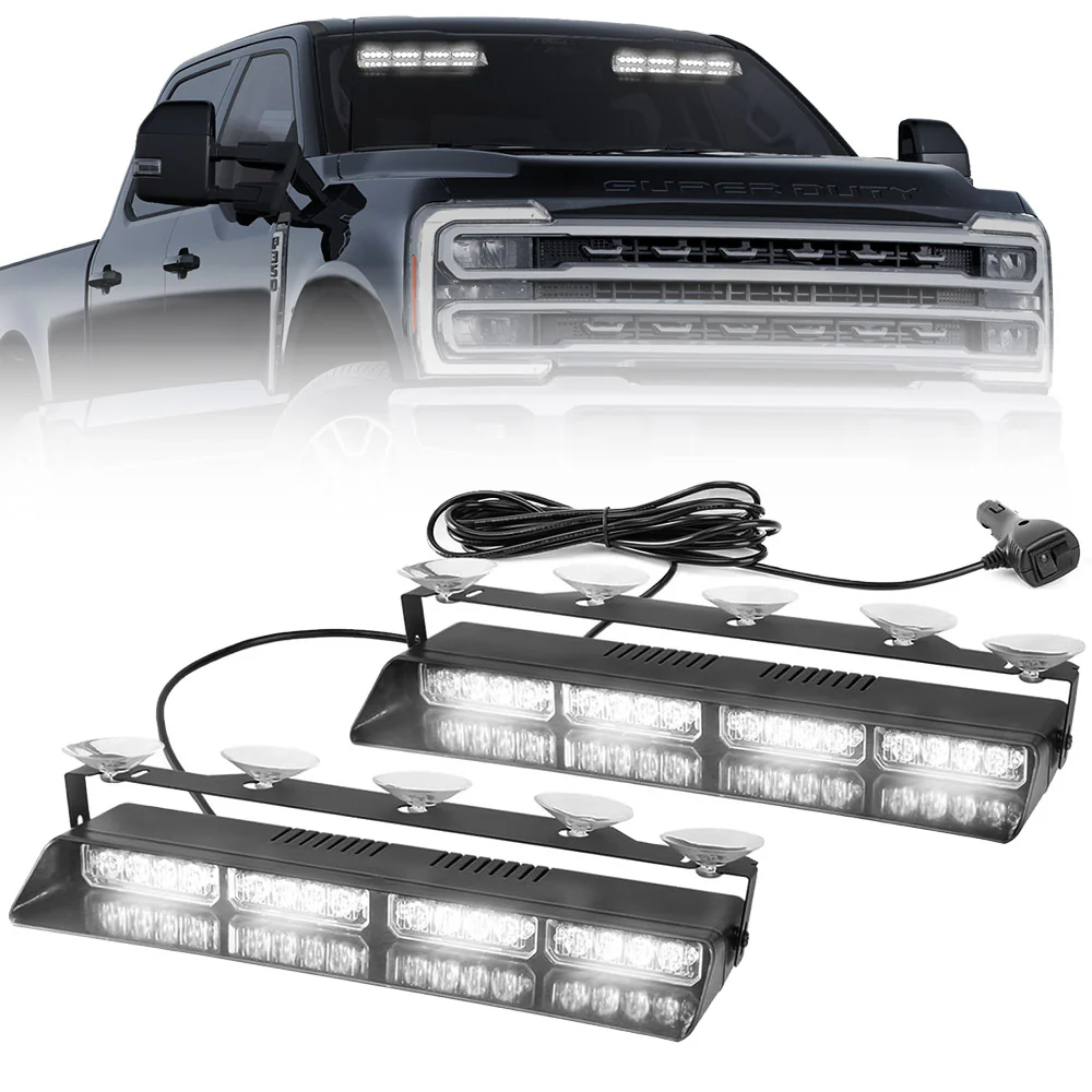 Interior Front Window 2-PC 14" LED Strobe Light Bars Suction Cup Installation A/C Adapter Plug & Play 26 Light Functions - Multiple Colors - Image 28