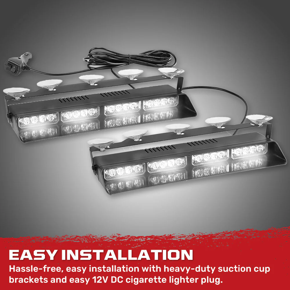 Interior Front Window 2-PC 14" LED Strobe Light Bars Suction Cup Installation A/C Adapter Plug & Play 26 Light Functions - Multiple Colors - Image 29