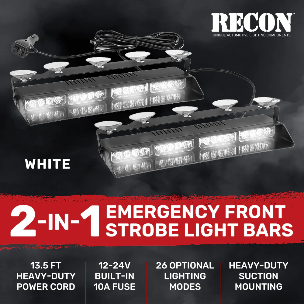 Interior Front Window 2-PC 14" LED Strobe Light Bars Suction Cup Installation A/C Adapter Plug & Play 26 Light Functions - Multiple Colors - Image 31