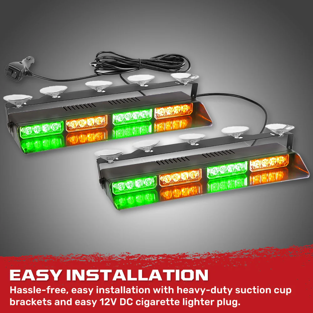 Interior Front Window 2-PC 14" LED Strobe Light Bars Suction Cup Installation A/C Adapter Plug & Play 26 Light Functions - Multiple Colors - Image 34