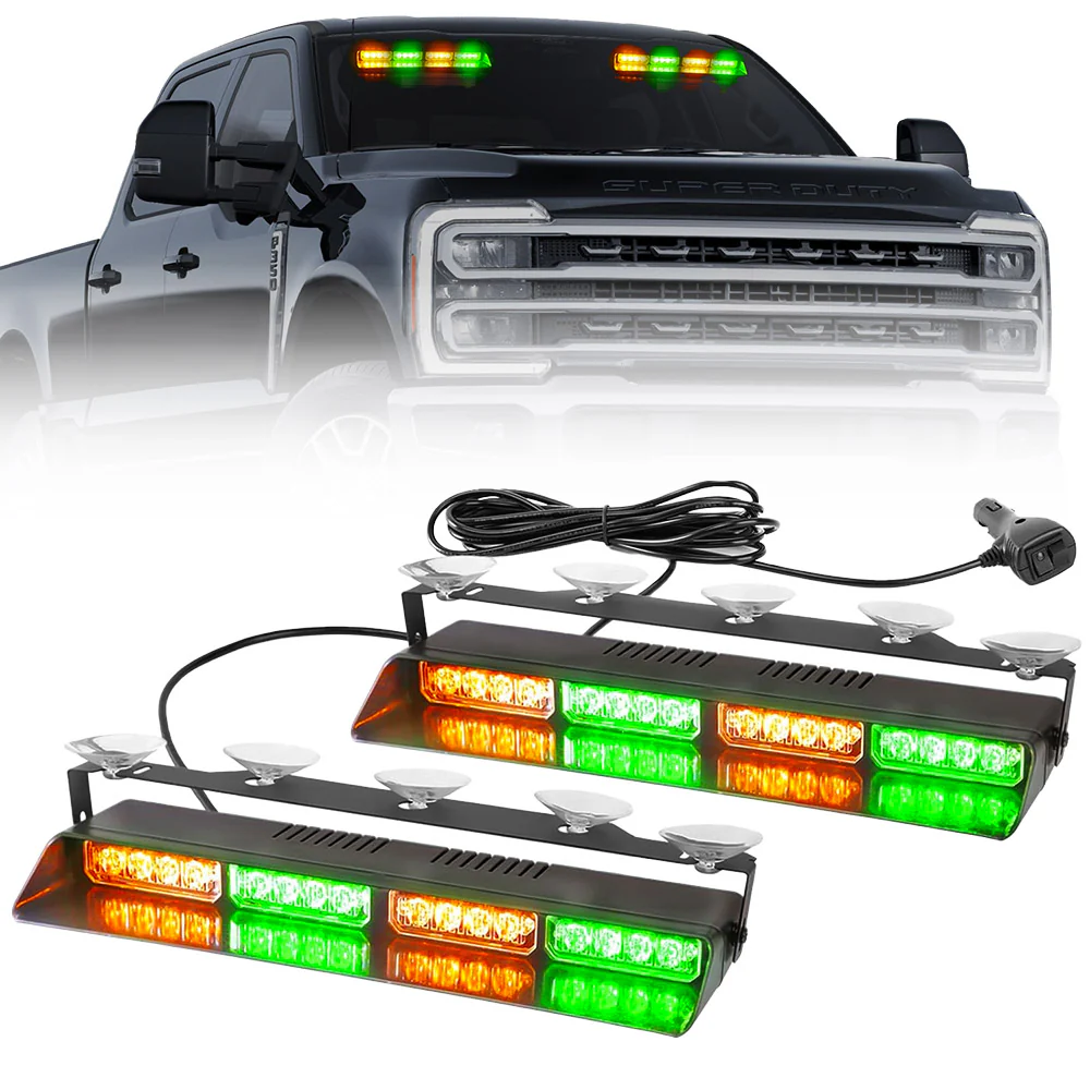 Interior Front Window 2-PC 14" LED Strobe Light Bars Suction Cup Installation A/C Adapter Plug & Play 26 Light Functions - Multiple Colors - Image 35