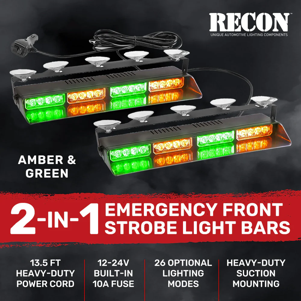 Interior Front Window 2-PC 14" LED Strobe Light Bars Suction Cup Installation A/C Adapter Plug & Play 26 Light Functions - Multiple Colors - Image 38