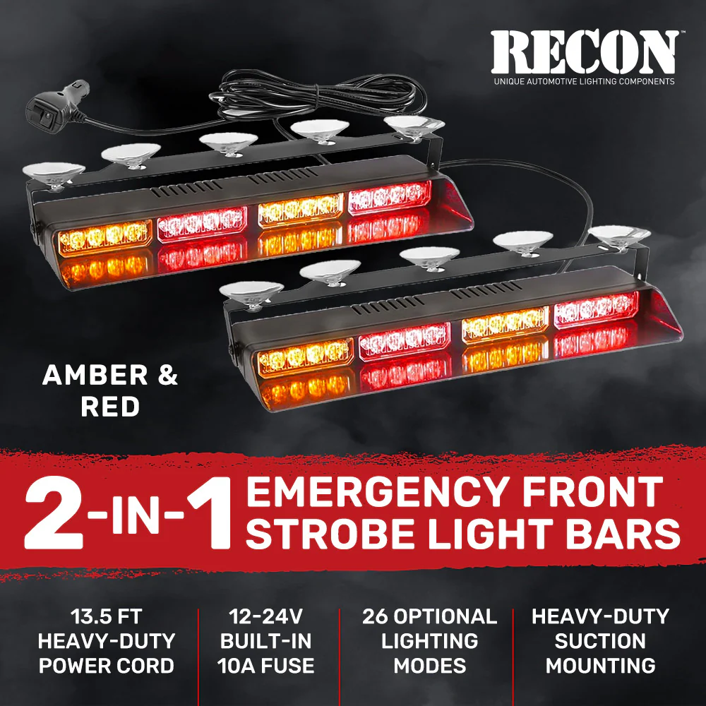 Interior Front Window 2-PC 14" LED Strobe Light Bars Suction Cup Installation A/C Adapter Plug & Play 26 Light Functions - Multiple Colors - Image 39