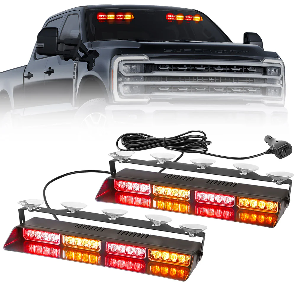 Interior Front Window 2-PC 14" LED Strobe Light Bars Suction Cup Installation A/C Adapter Plug & Play 26 Light Functions - Multiple Colors - Image 42