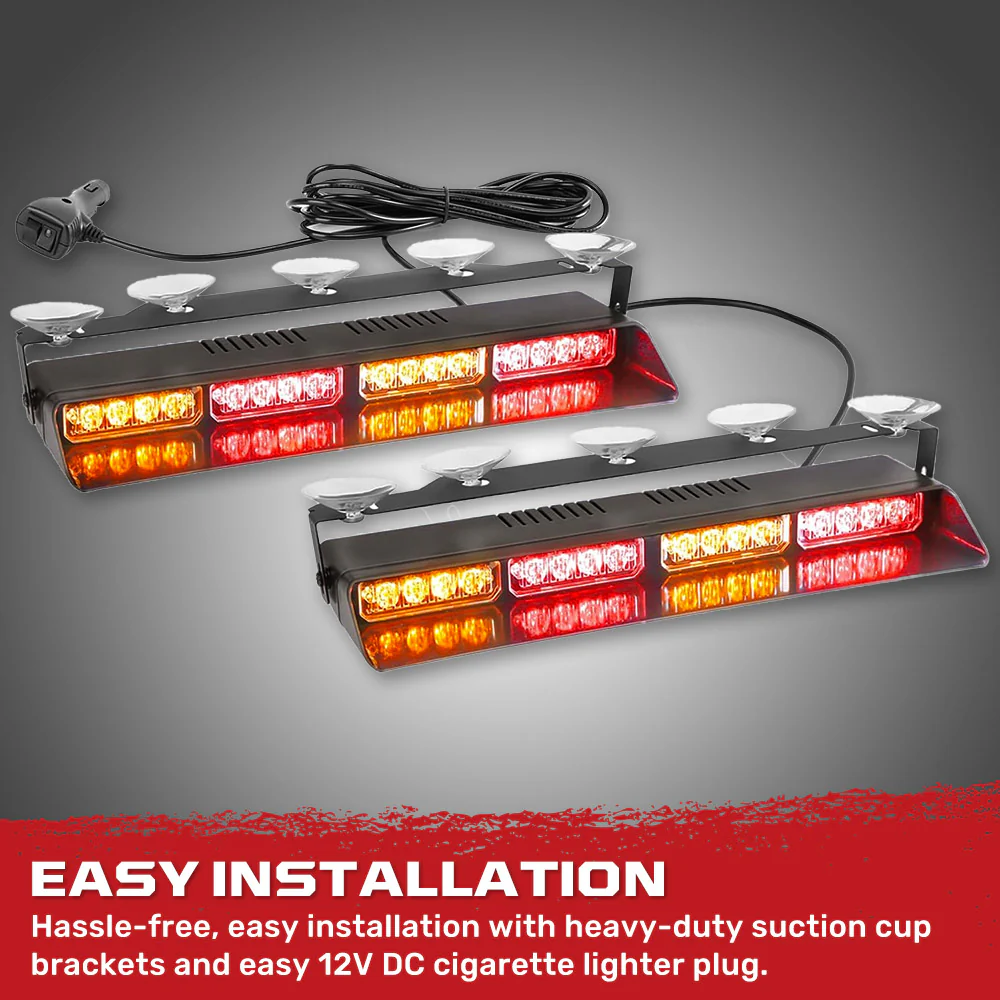Interior Front Window 2-PC 14" LED Strobe Light Bars Suction Cup Installation A/C Adapter Plug & Play 26 Light Functions - Multiple Colors - Image 43