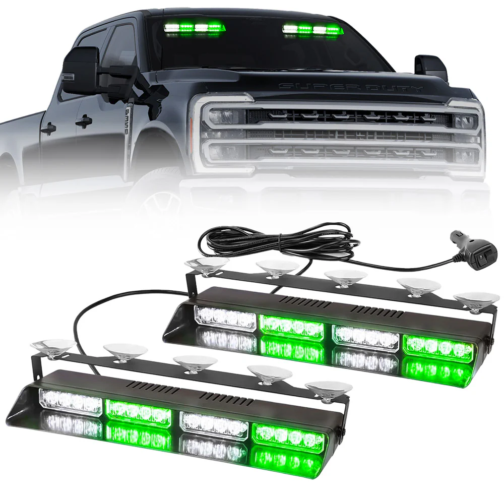 Interior Front Window 2-PC 14" LED Strobe Light Bars Suction Cup Installation A/C Adapter Plug & Play 26 Light Functions - Multiple Colors - Image 46