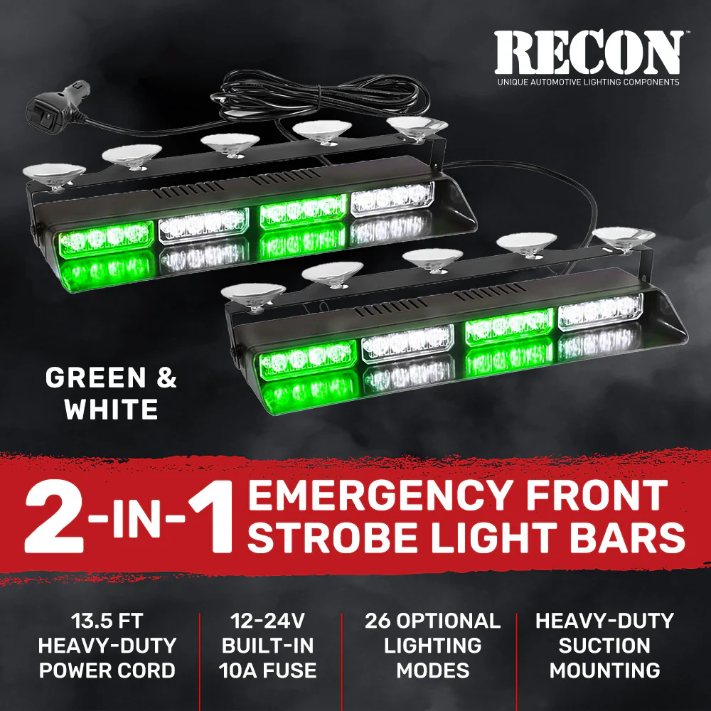 Interior Front Window 2-PC 14" LED Strobe Light Bars Suction Cup Installation A/C Adapter Plug & Play 26 Light Functions - Multiple Colors - Image 47