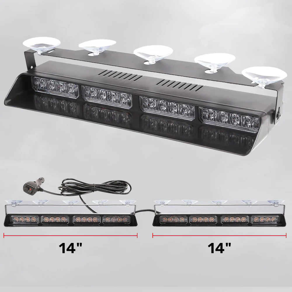 Interior Front Window 2-PC 14" LED Strobe Light Bars Suction Cup Installation A/C Adapter Plug & Play 26 Light Functions - Multiple Colors - Image 48