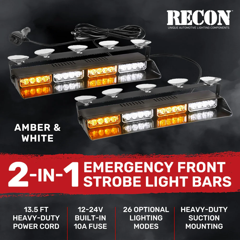 Interior Front Window 2-PC 14" LED Strobe Light Bars Suction Cup Installation A/C Adapter Plug & Play 26 Light Functions - Multiple Colors - Image 5