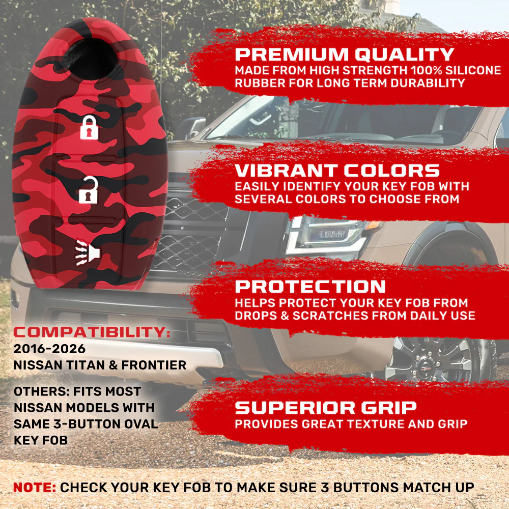 Nissan 16-26 Titan & Frontier 1-Piece 100% Silicone Rubber 3-Button & 4-Button Key Fob Cover - Multiple Colors - Image 101
