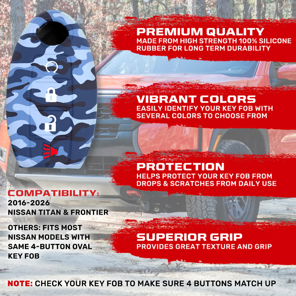 Nissan 16-26 Titan & Frontier 1-Piece 100% Silicone Rubber 3-Button & 4-Button Key Fob Cover - Multiple Colors - Image 109