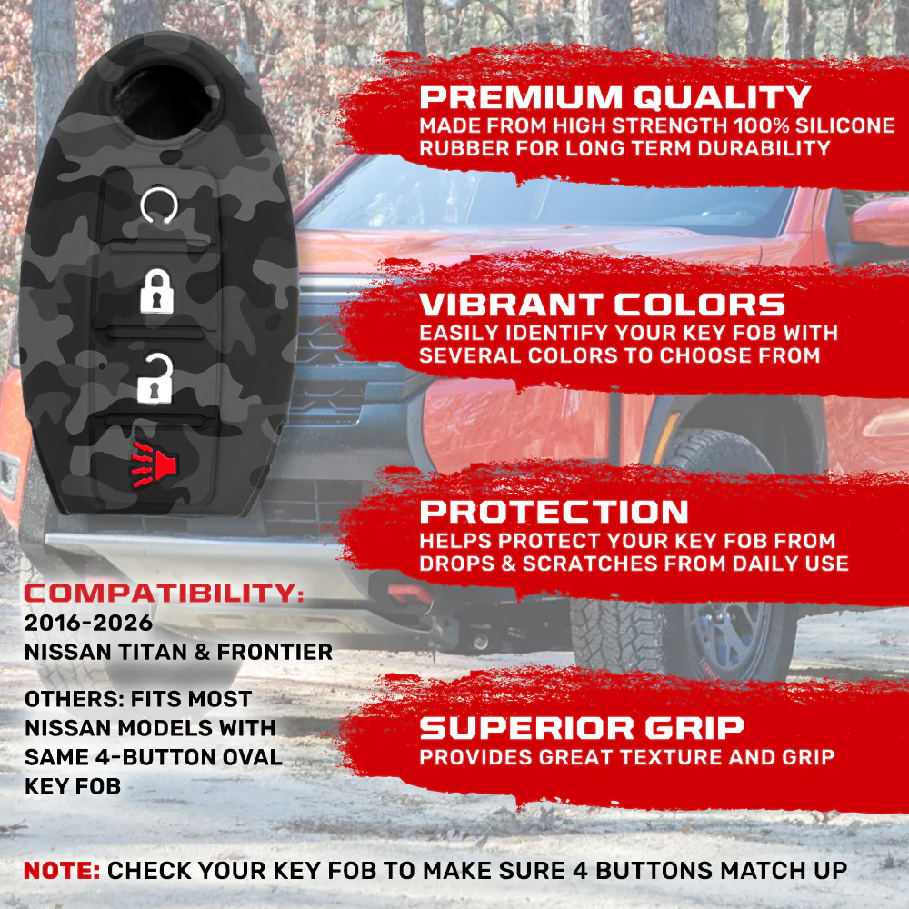 Nissan 16-26 Titan & Frontier 1-Piece 100% Silicone Rubber 3-Button & 4-Button Key Fob Cover - Multiple Colors - Image 113