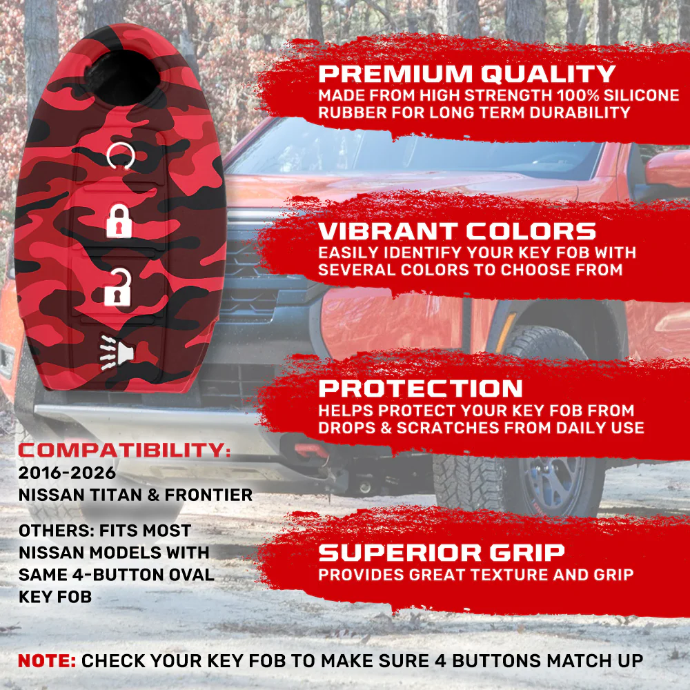 Nissan 16-26 Titan & Frontier 1-Piece 100% Silicone Rubber 3-Button & 4-Button Key Fob Cover - Multiple Colors - Image 114