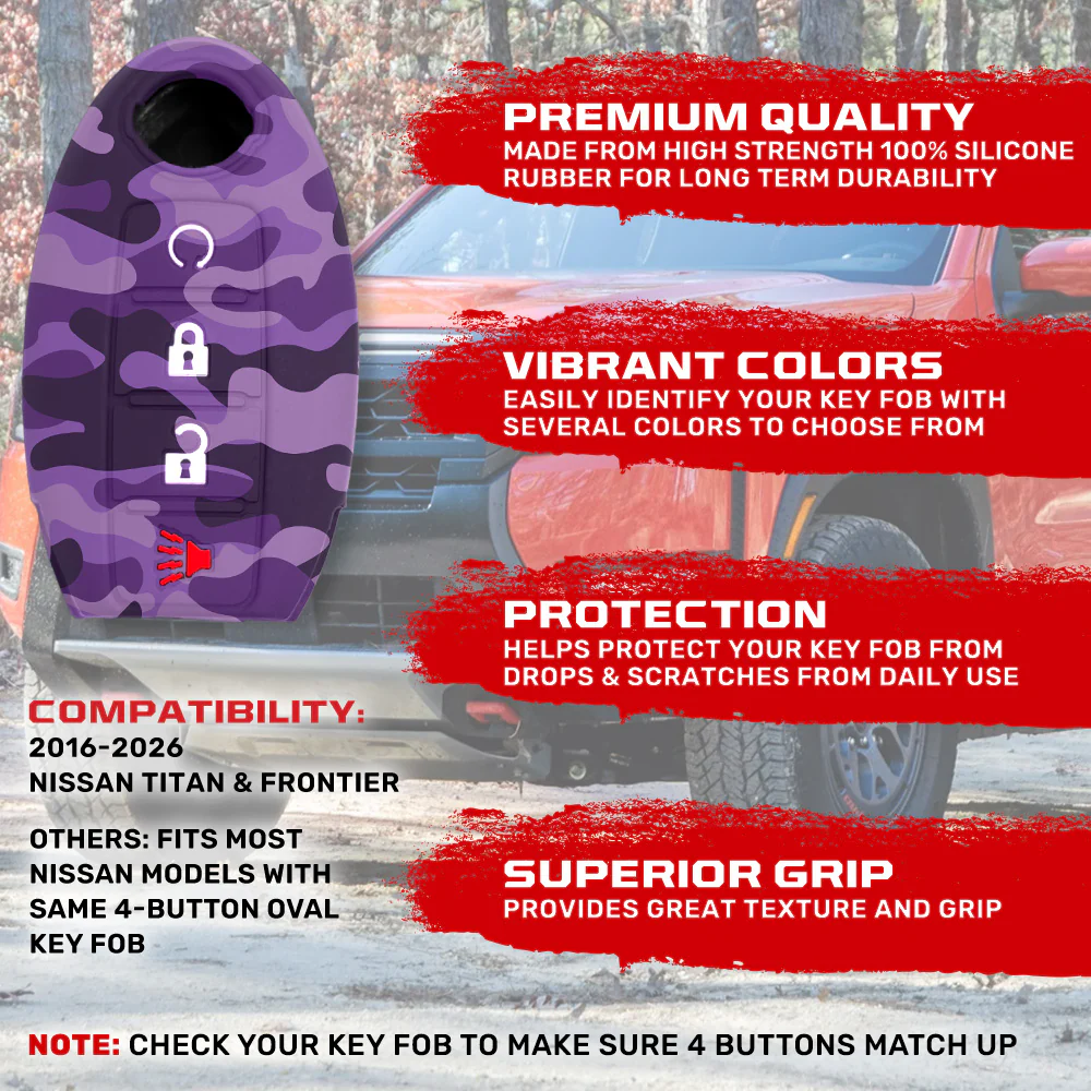 Nissan 16-26 Titan & Frontier 1-Piece 100% Silicone Rubber 3-Button & 4-Button Key Fob Cover - Multiple Colors - Image 119