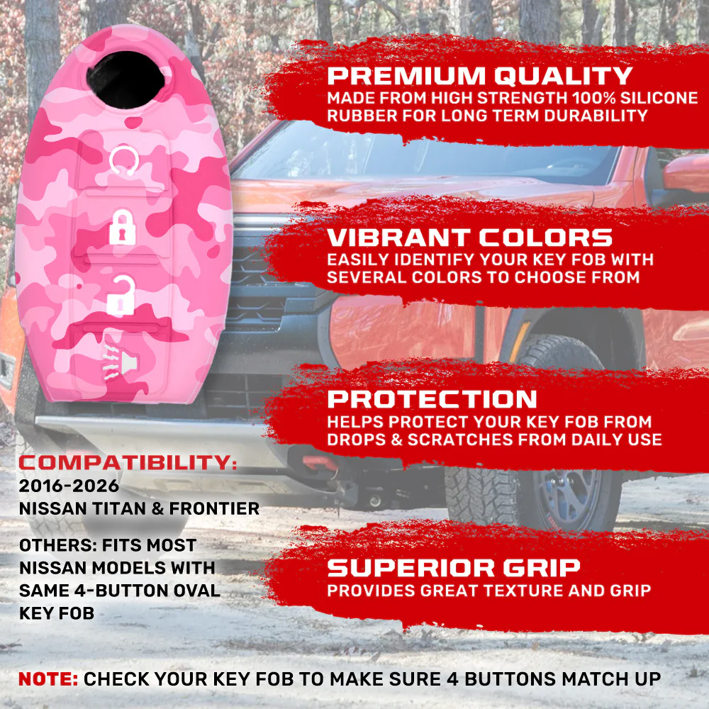 Nissan 16-26 Titan & Frontier 1-Piece 100% Silicone Rubber 3-Button & 4-Button Key Fob Cover - Multiple Colors - Image 121