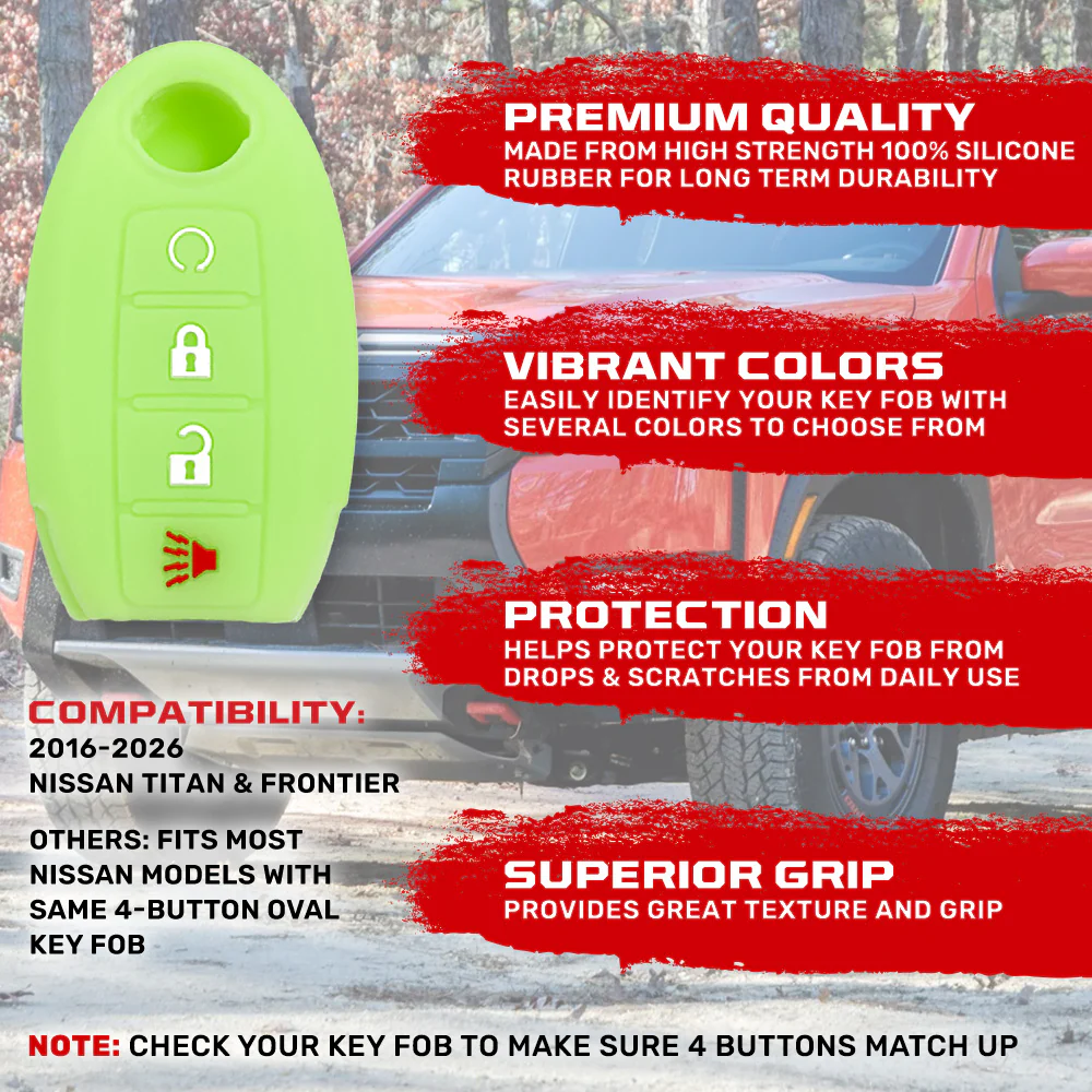 Nissan 16-26 Titan & Frontier 1-Piece 100% Silicone Rubber 3-Button & 4-Button Key Fob Cover - Multiple Colors - Image 125