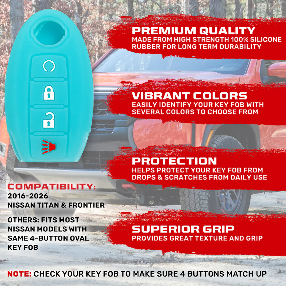 Nissan 16-26 Titan & Frontier 1-Piece 100% Silicone Rubber 3-Button & 4-Button Key Fob Cover - Multiple Colors - Image 127